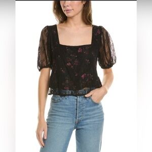 NWT Saltwater Luxe Black Floral Lace Corset Back Top Blouse Women’s Sz M Goth‎